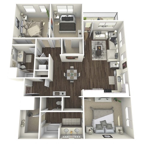 Floor plan for 3 beds, 2 baths, 1424 sqft